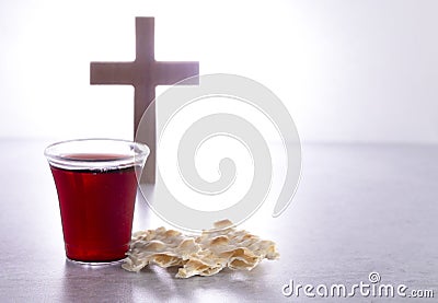 Holy Communion of the Christian Faith of Wine and Unleavened Bread Stock Photo
