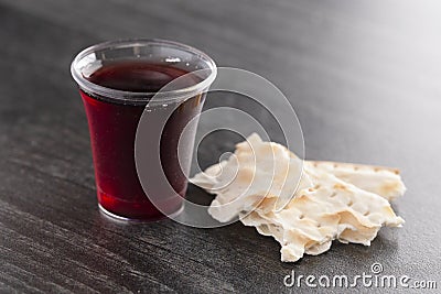 Holy Communion of the Christian Faith of Wine and Unleavened Bread Stock Photo