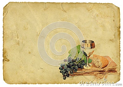 Holy communion elements on old paper background Stock Photo