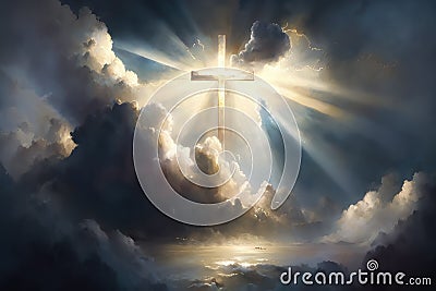 Holy cross shines in the heavens. AI generated Stock Photo