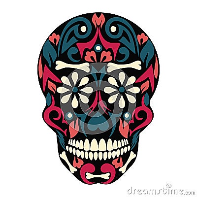 Holy Death, Day of the Dead, Mexican Sugar Skull,Dead, Feast of Death, Vector Skeleton Head Drawing Vector Illustration