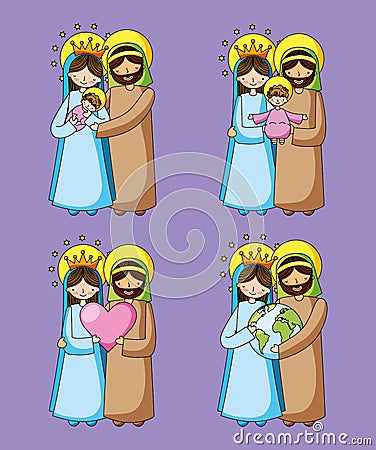 Holy family christian cartoons Vector Illustration