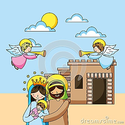 Holy family christian cartoons Vector Illustration
