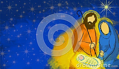 Holy family Christmas nativity abstract Cartoon Illustration