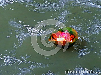 holy Ganga Aarti at Ganges river in Haridwar, India Stock Photo