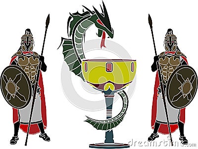 Holy grail and guardians Vector Illustration