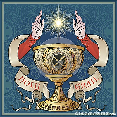 Holy Grail. Medieval gothic style concept art . Vector Illustration