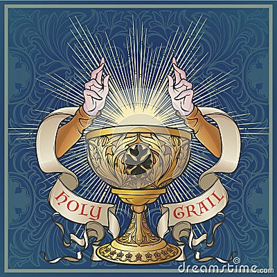 Holy Grail. Medieval gothic style concept art . Vector Illustration