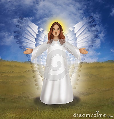 Holy guardian angel in a summer landscape Stock Photo