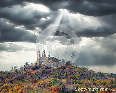 Holy Hill, Fall Colors, Church Stock Photo