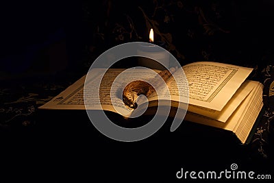 Holy Koran book & rosary Stock Photo