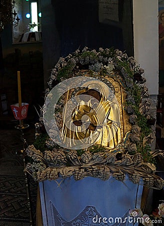 Holy Monastery of Saint Gerasimos of the Jordan, the gilded icon of Saint virgin Mary our Lady Editorial Stock Photo
