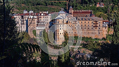 The Holy Mountain Athos in Greece has been listed as a World Heritage Site. The Zograf Monastery is Bulgarian Orthodox monastery Stock Photo