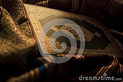 Golden Revelations: Quranic Reflections Stock Photo