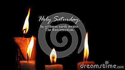 Holy Saturday. In stillness earth awaits The Resurrection. With candle lights on dark or black background. Happy Holy week card Stock Photo