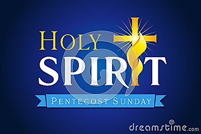 Holy Spirit, Pentecost Sunday with cross in fire Vector Illustration