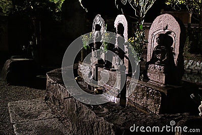 Holy statues at Buddhist Asukadera Temple in Asuka Stock Photo