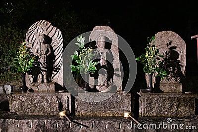 Holy statues at Buddhist Asukadera Temple in Asuka Stock Photo