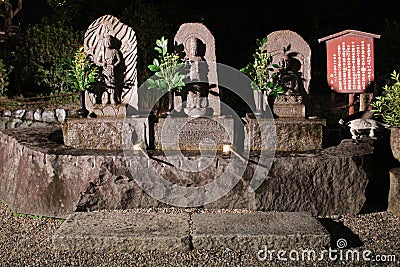 Holy statues at Buddhist Asukadera Temple in Asuka Editorial Stock Photo