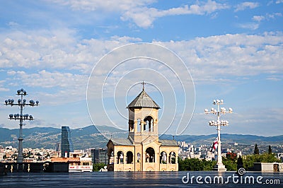 Holy Trinity Cathedral and city view, Tbilisi Editorial Stock Photo