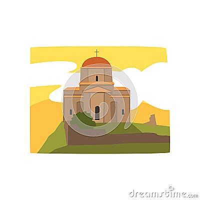 Holy Trinity Cathedral of Tbilisi. Georgian Orthodox church. Historic building of Georgia. Religious architecture. Flat Vector Illustration