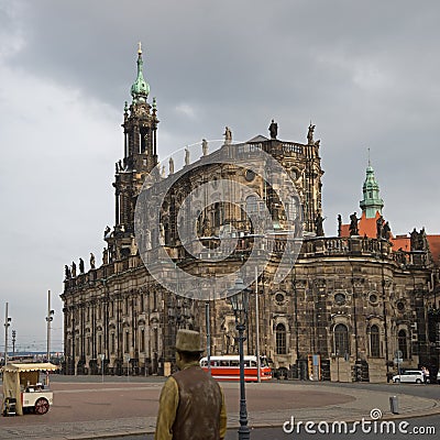 Holy trinity church on Theaterplatz square in Dresden Stock Photo