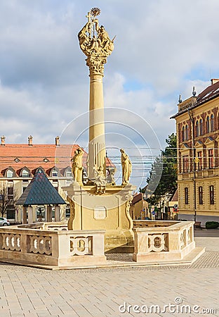 Holy Trinity column at Fo ter Square in Keszthely, Hungary, Europe Editorial Stock Photo