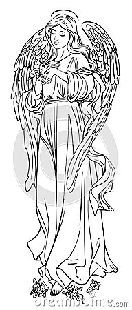 Holy virgin with a dove with angel wings vector Vector Illustration