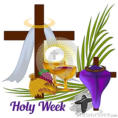 Holy Week, Maundy Monday, Ash Wenesday, Cross with Purple Cloth Cover. Lent Season, Good Friday Vector Illustration