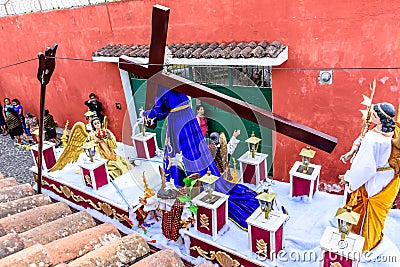 Holy Week procession passes, San Juan del Obispo, Guatemala Editorial Stock Photo