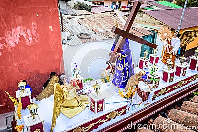 Holy Week procession passes, San Juan del Obispo, Guatemala Editorial Stock Photo