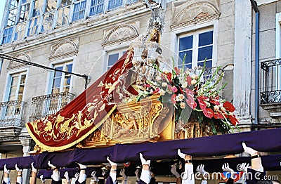 Holy Week procession of the virgin through the streets of the town. Editorial Stock Photo