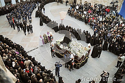 Holy Week in Zamora, Spain, procession of JesÃºs Nazareno section of Ladies of the Virgin of Solitude Editorial Stock Photo