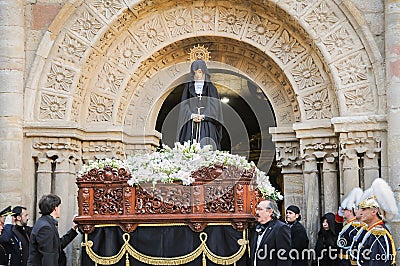Holy Week in Zamora, Spain, procession of JesÃºs Nazareno section of Ladies of the Virgin of Solitude. Editorial Stock Photo