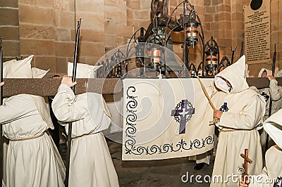 Holy Week in Zamora, Spain, procession on the night of Friday of Sorrows, Penitential Brotherhood of the Most Holy Christ of the H Editorial Stock Photo