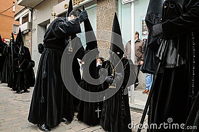 Holy Week in Zamora, Spain, procession of the Royal Brotherhood of the Holy Burial on the afternoon of Good Friday. Editorial Stock Photo