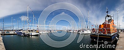 Holyhead marina and its RNLi lifeboat Stock Photo