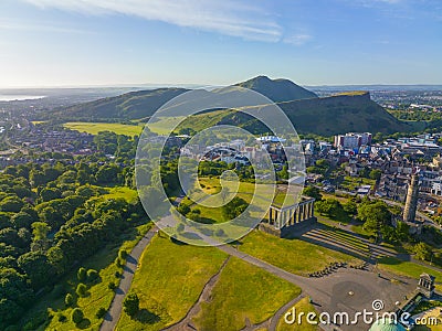 Holyrood Park aerial view, Edinburgh, UK Stock Photo