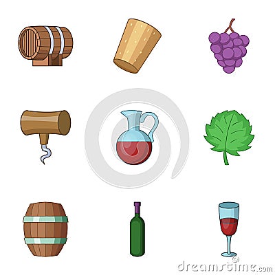 Home alcohol icons set, cartoon style Vector Illustration