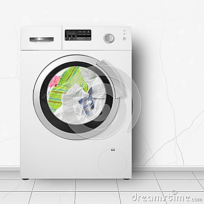 Home appliance - Washing machine washing of linen home interier Stock Photo