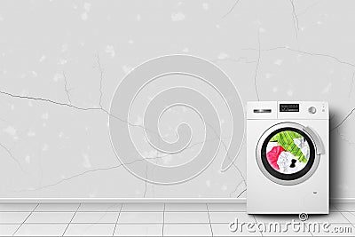 Home appliance - Washing machine washing of linen in home interier Stock Photo