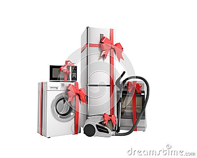 Home appliances as a gift Group of white refrigerator washing ma Stock Photo