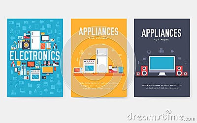 Home appliances cards set. Electronics template of flyear, magazines, posters, book cover, banners. Devices infographic Vector Illustration