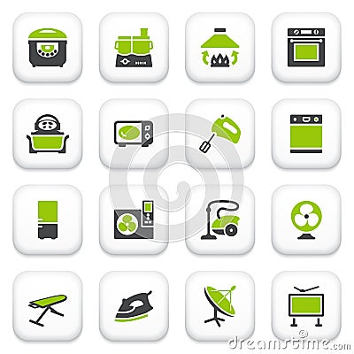 Home appliances icons. Green gray series. Vector Illustration