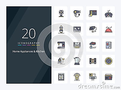 20 Home Appliances And Kitchen line Filled icon for presentation Vector Illustration
