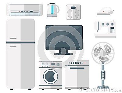 Home appliances vector domestic household equipment kitchen electrical domestic technology for homework tools Vector Illustration