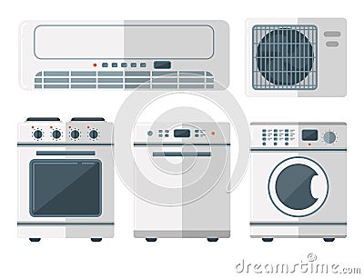 Home appliances vector domestic household equipment kitchen electrical domestic technology for homework tools Vector Illustration