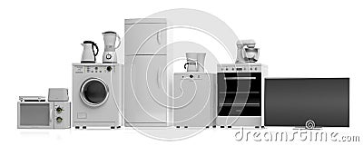 Home appliances on white background. 3d illustration Cartoon Illustration