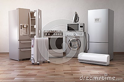 Home appliancess. Set of household kitchen technics in the new a Stock Photo