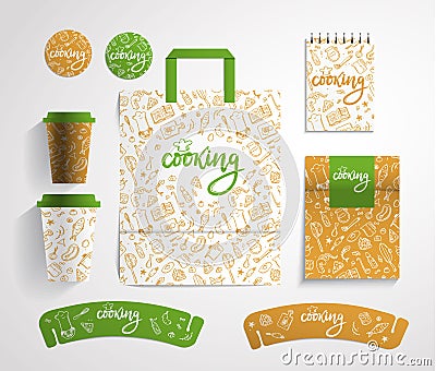 Home bakery identity design with food pattern, vector illustration. Vector Illustration